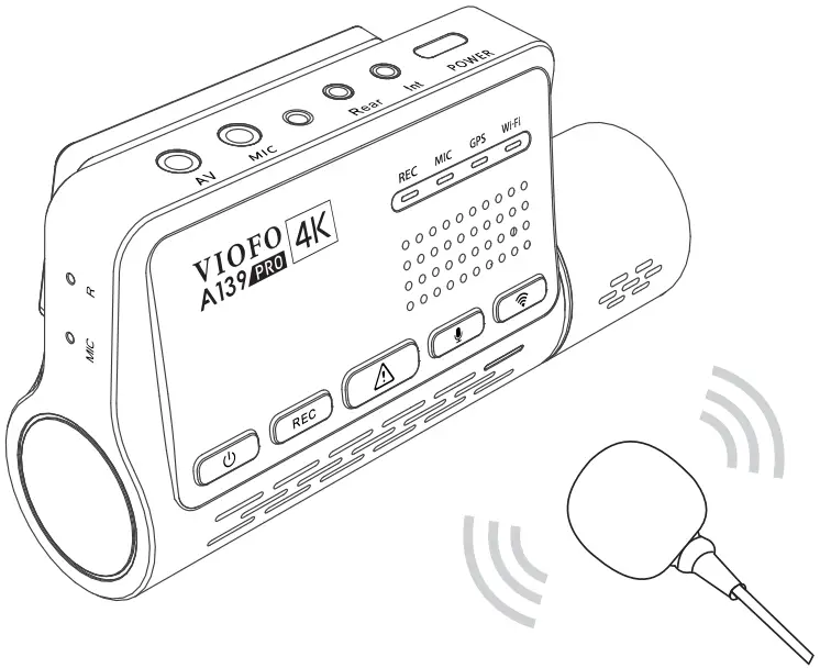 VIOFO A139 PRO 2CH First 4K HDR Front and Rear Dashcam - External Microphone