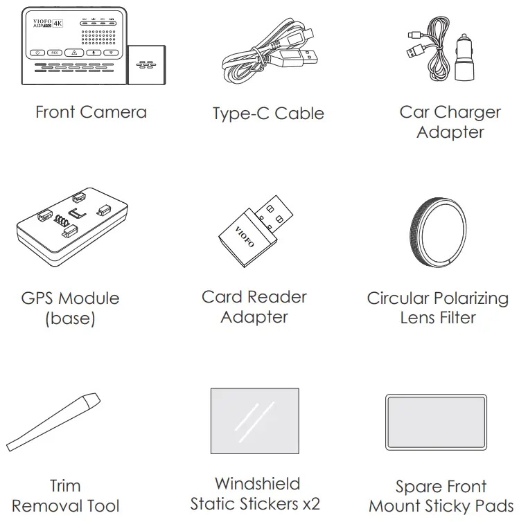 VIOFO A139 PRO 2CH First 4K HDR Front and Rear Dashcam - Standard Items
