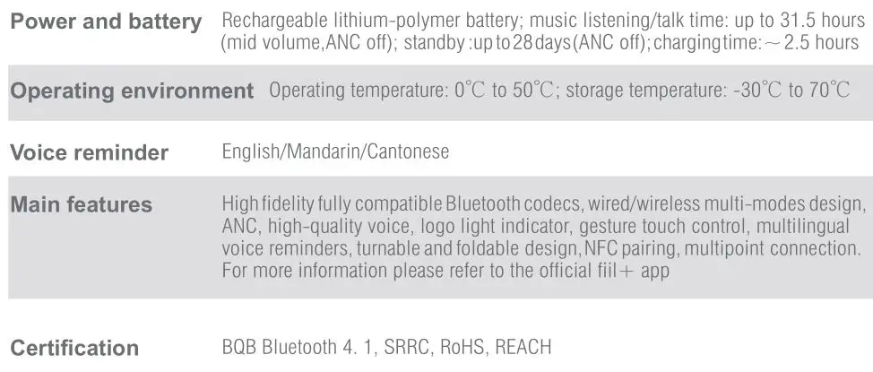 Fiil Wireless Headphone - Product parameters 2
