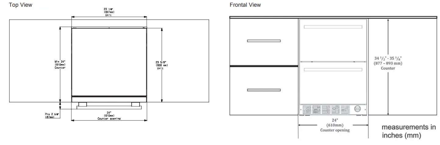 Thermador T24UC905DP Under Counter Double Drawer Refrigerator Freezer - DIMENSIONS 2