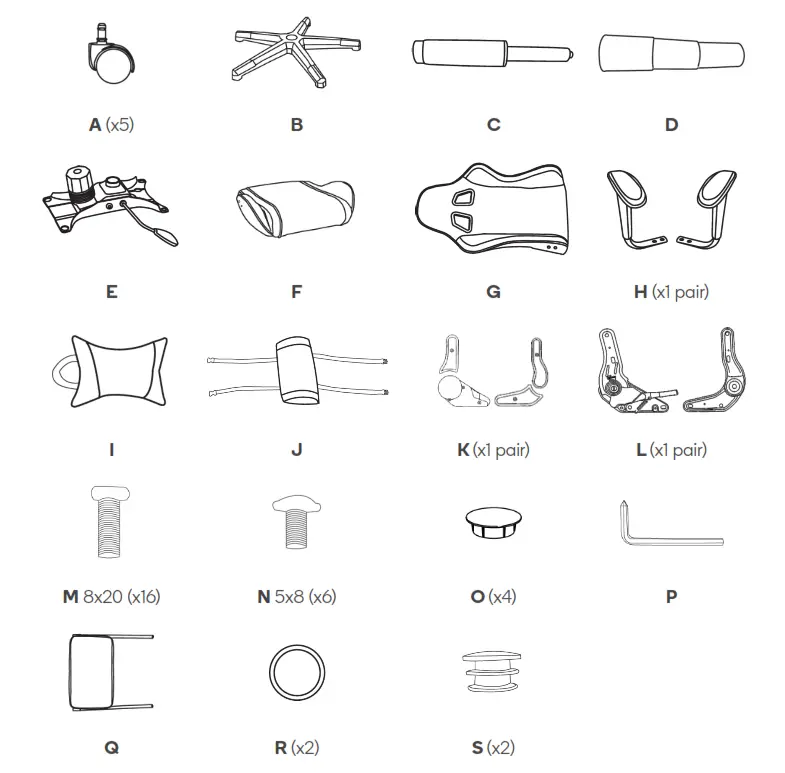 kogan Ergolux ELGCHRPUR1A Kevlar Gaming Chair - COMPONENTS