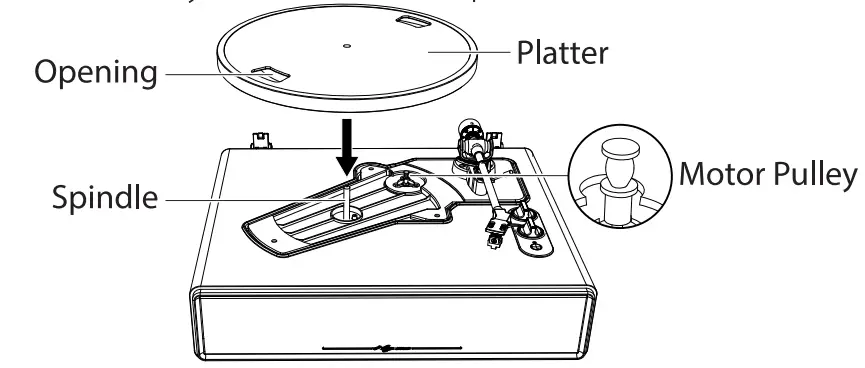 1byone High Fidelity Belt Drive Turntable - spindle
