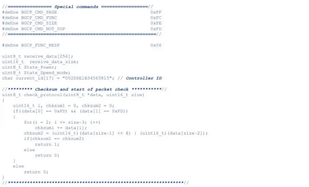 BLAUBERG VENTO Expert A30 W V.2 - EXAMPLE OF PROCESSING PACKETS WRITTEN IN C 1