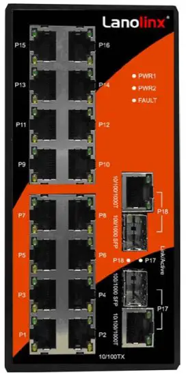 antaira LNX 1802G Series Mini GBIC Combo Industrial Ethernet Switch - Front Panel