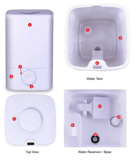 AIR INNOVATIONS HUMID61 Clean Mist Top Fill Ultrasonic Humidifier - Parts