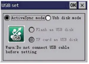 Set up ActiveSync Mode USB Disk Mode