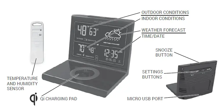 ACURITE 01193 Weather Forecaster with Wireless Qi-Charging Pad fig 1