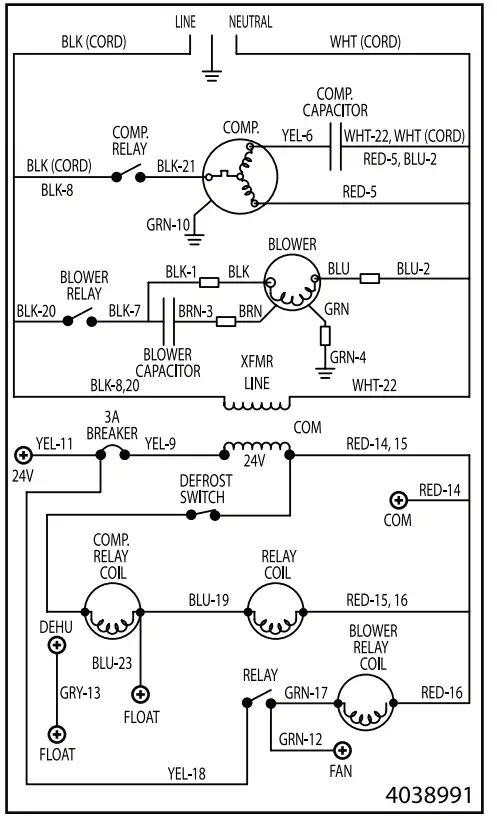 SANTA FE Ultra155 Pint Dehumidifier - Wiring Diagram