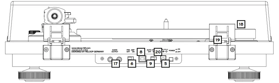 reLOOP HIFI TURN3 MK2 HIFI TURNTABLE WITH A DIGITAL USB AUDIO INTERFACE - REAR PANEL