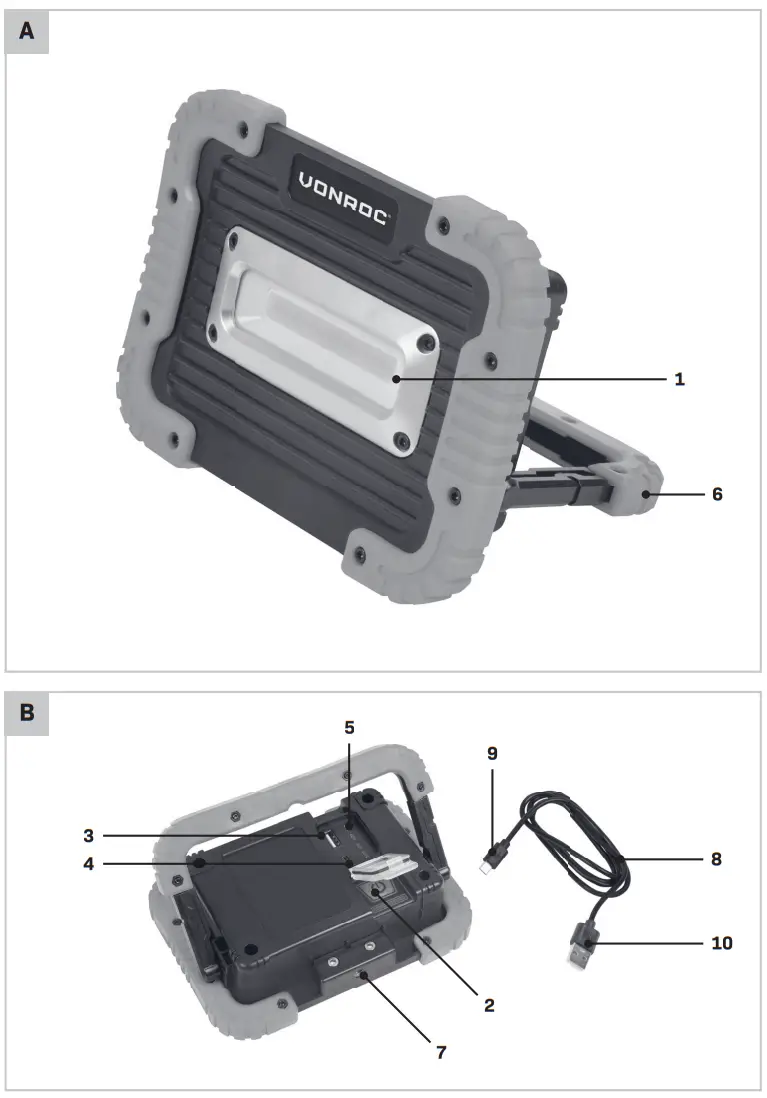 VONROC WL502DC RECHARGEABLE WORK LIGHT 10W - fig