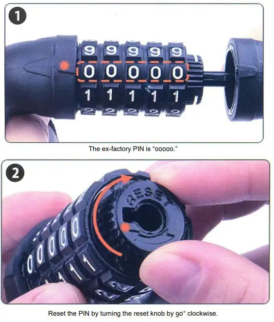 WILTEC 62604 Padlock or Chain Lock with 5 Digit Combination Code for Bicycles and Motorcycles 120cm - Figure 1