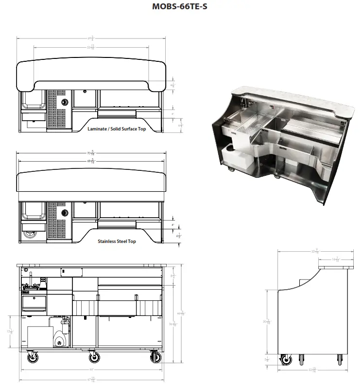 Perlick MOBS 42TE 42 Inch Stainless Steel Mobile Bar with Ice Chest - fig 6