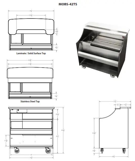 Perlick MOBS 42TE 42 Inch Stainless Steel Mobile Bar with Ice Chest - fig 8