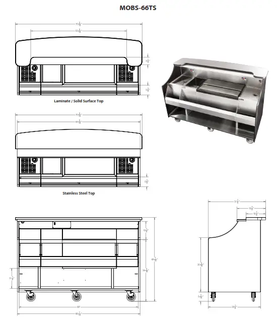 Perlick MOBS 42TE 42 Inch Stainless Steel Mobile Bar with Ice Chest - fig 9