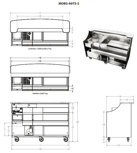 Perlick MOBS 42TE 42 Inch Stainless Steel Mobile Bar with Ice Chest - fig10