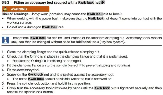 FIG 30 Fitting an accessory tool secured with a Kwik lock nut