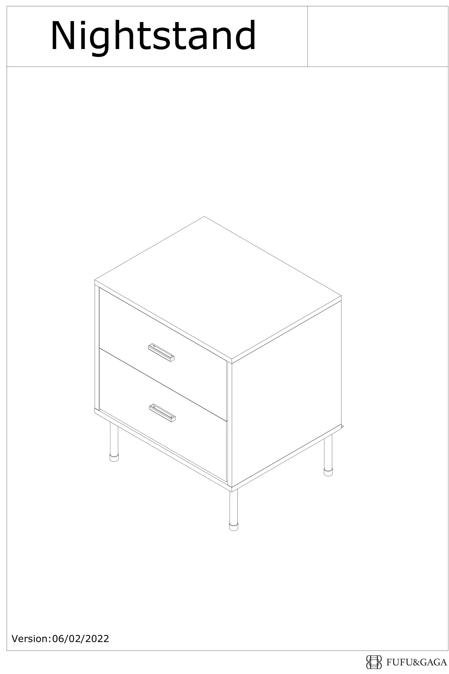 FUFU GAGA LJY-KF310010-01 Modern 2-Drawer Nightstand Instruction Manual