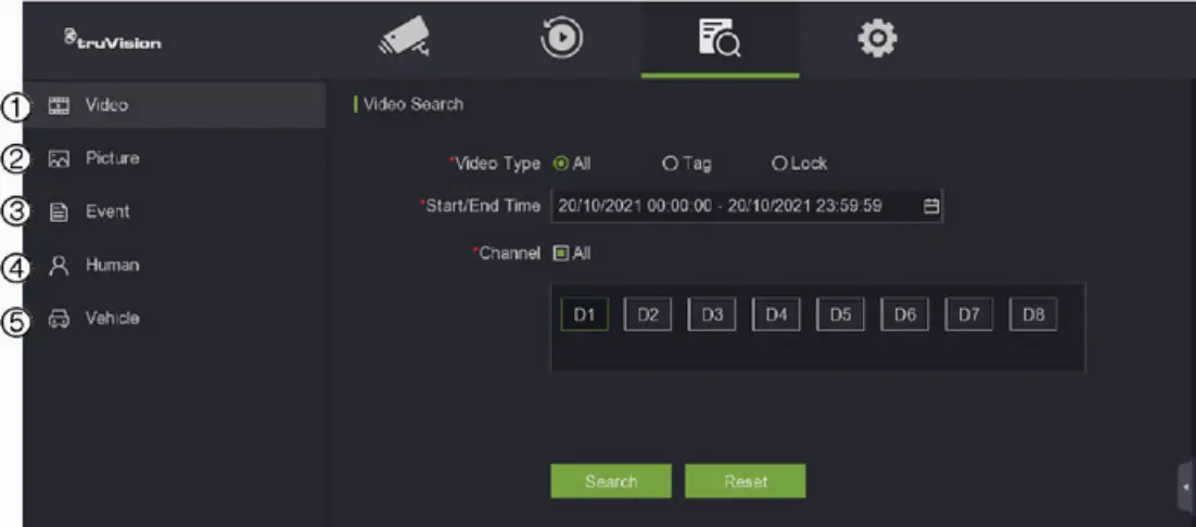TruVision TVR-1716-2T - Searching recorded video