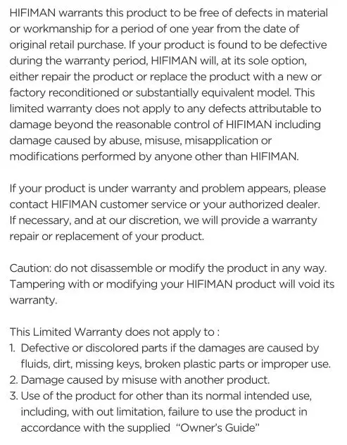 HIFIMan TWS 600 Earbuds - Warranty
