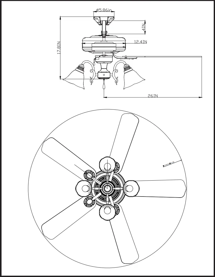 ParrotUncle F6277110V Ceiling Fan - size of produc