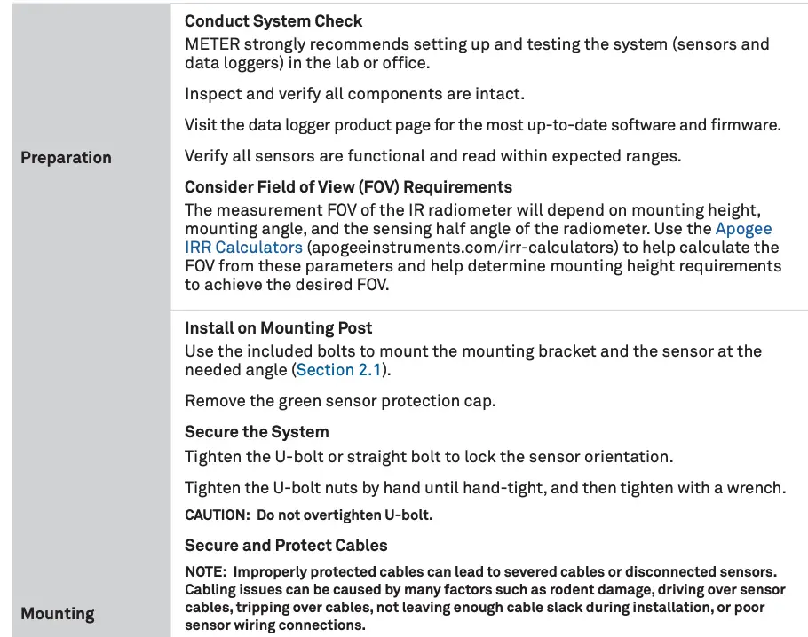Table 1 Installation Continued 1
