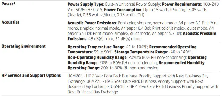 HP ENVY 4520 All-in-One Printer Specifications Table 3