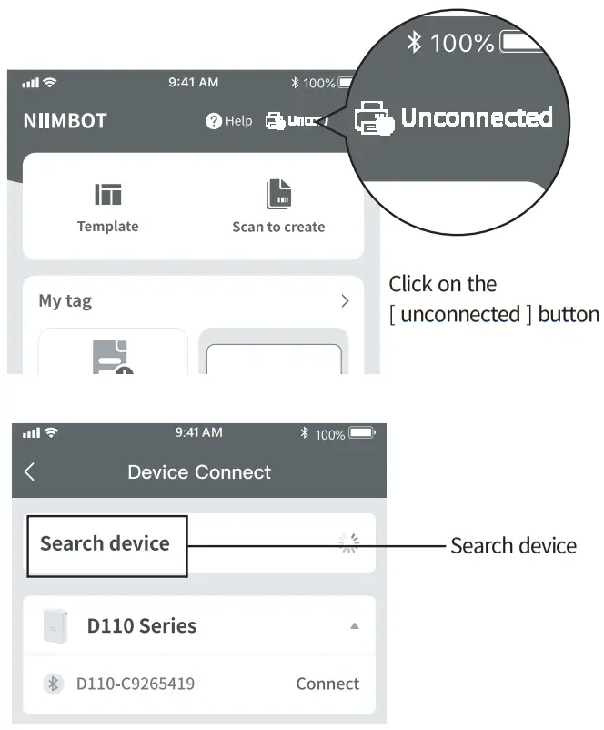 NIIMBOT D110 Wireless Label Printer- Search device