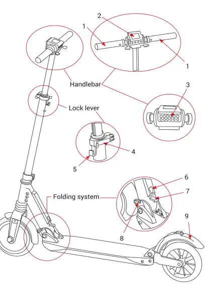 e TWOW Portable Electric Scooter - MAIN PARTS