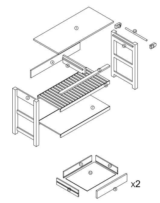 KITCHEN-ISLAND DL-DT1910-Two-Drawers-Serving-Cart-fig-1