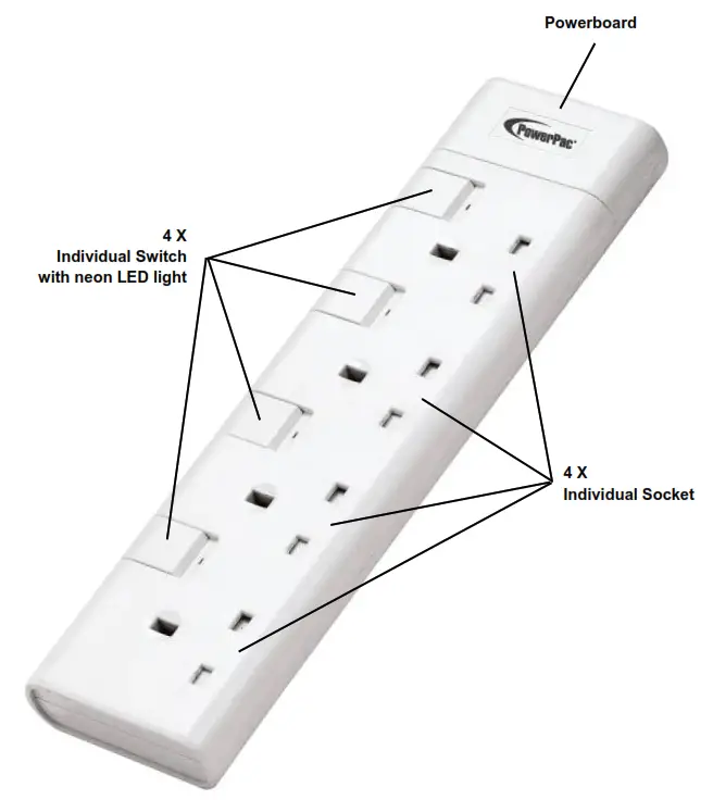 SAFETY PP8554N 4 Way Extension Cord, Extension Socket - Parts & Description s