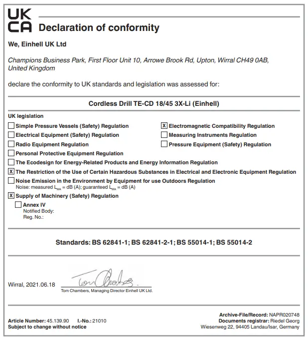 Declaration of conformity