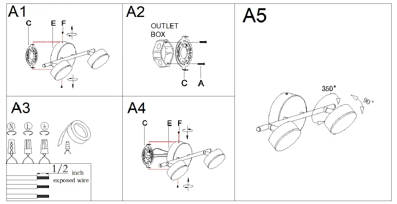 ZEVNI A04648 12.5-Inch 2-Light Matte Black and Gold LED Modern-Contemporary Vanity Light 3