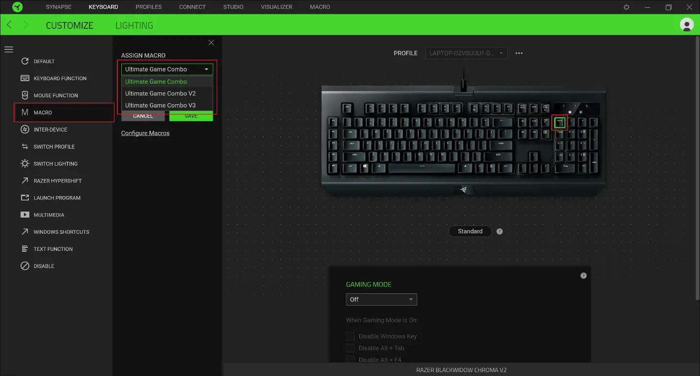 assign macros on Razer Synapse 3