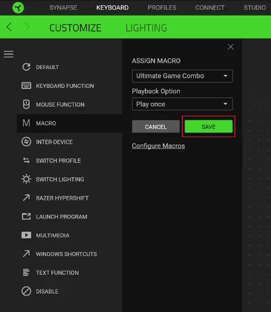 assign macros on Razer Synapse 3