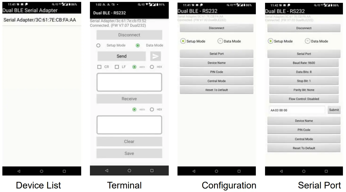 UConnect S2B2232FIV2 Bluetooth RS232 Serial Adapter - app
