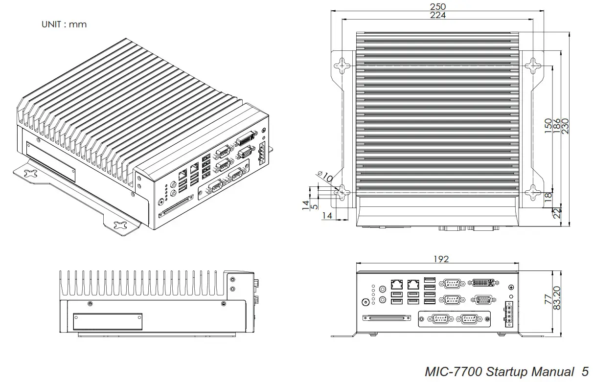 Intel 6th-7th Generation Cire i Socket Compact Fanless System--- System Dimensions