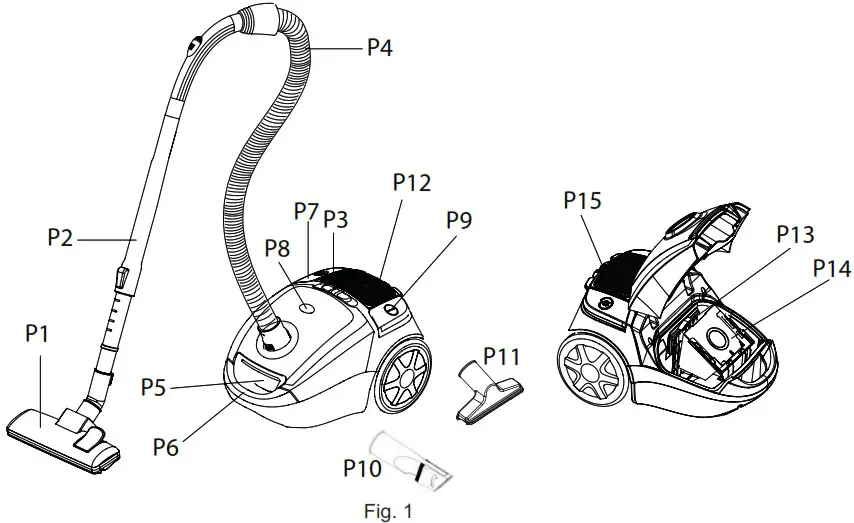 Gallet ASP 509 Pilmy Bag Vacuum Cleaner - DESCRIPTION OF THE CONTROLS