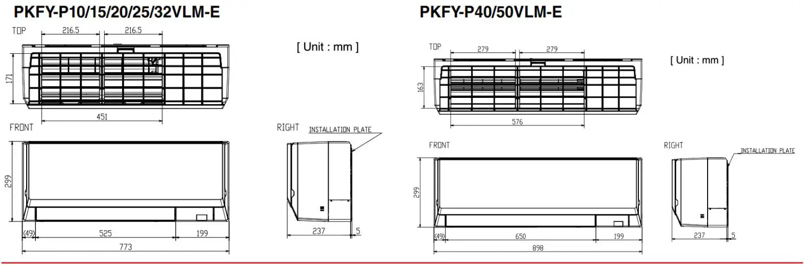 MITSUBISHI ELECTRIC Air Conditioner System-UNIT DIMENSIONS