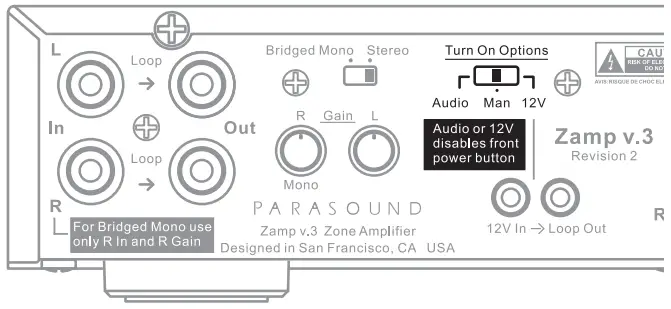PARASOUND 313ZAMPV3 Zamp Zone Amplifier - Turn On Options