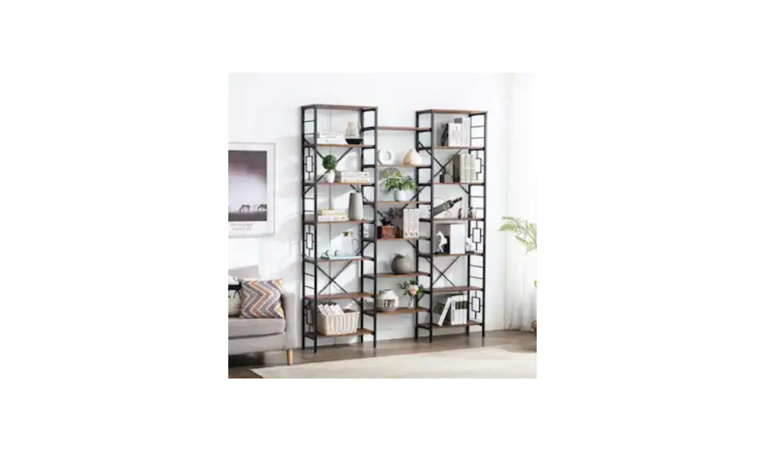 Kinwell Bsc084-7dbs-2 Brown 7-shelf Bookcase Wood Triple Instruction Manual