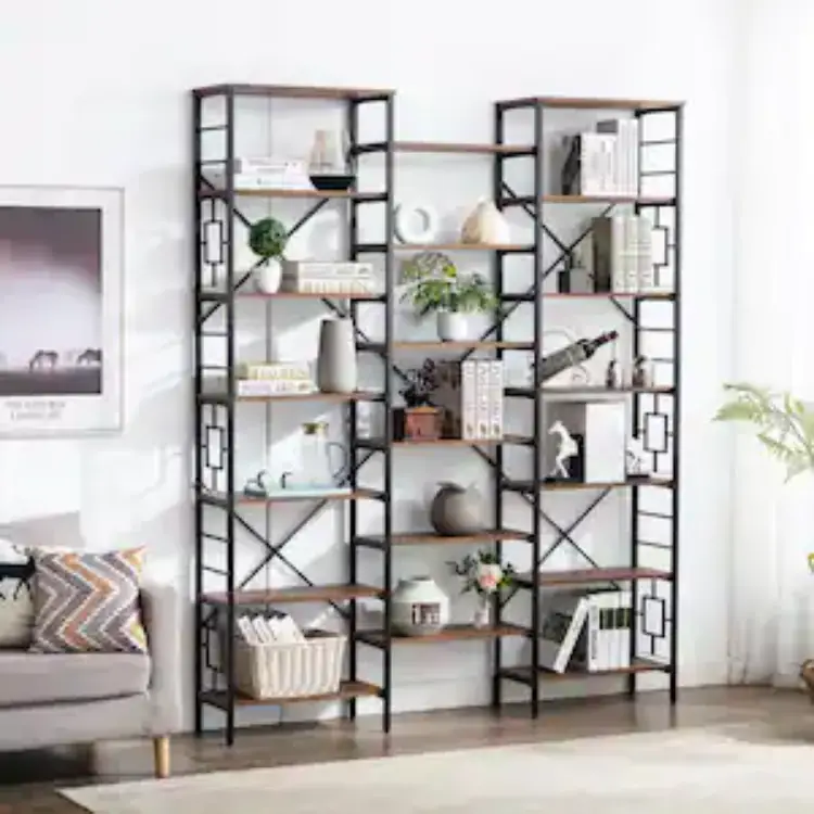 KINWELL BSC084-7DBS-2 Brown 7-Shelf Bookcase Wood Triple