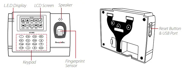 FINGERTEC AC100C Time Attendance System with 3ft Ethernet - Basics 1