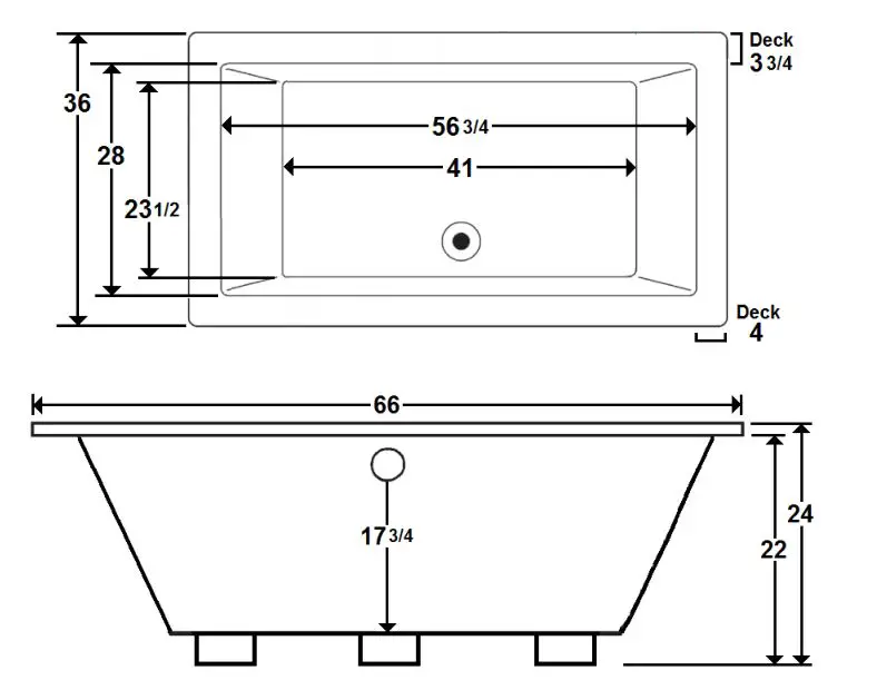 Laurel Mountain 6636FT064 66 Inch x 36 Inch Drop-In Acrylic Tub - All dimensions are +- ½” and subject to change without notice