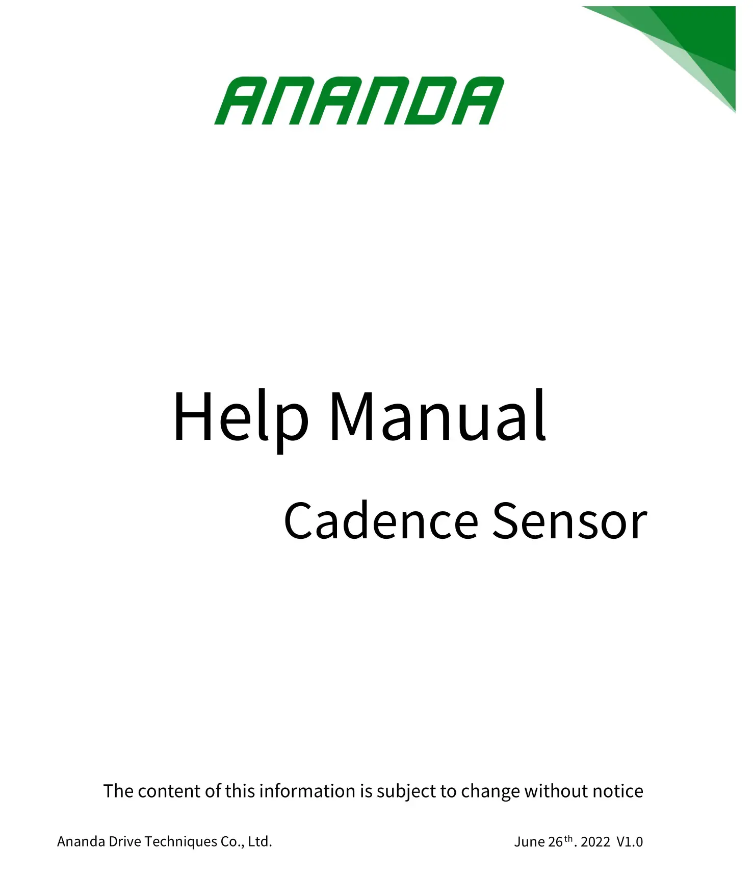 ANANDA Cadence Sensor User Manual