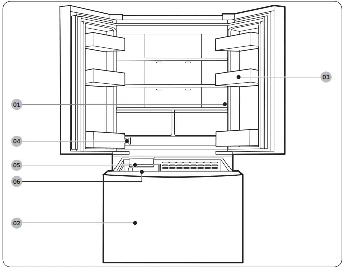 SAMSUNG RF4500A 30 Inch French Door Refrigerator - Refrigerator at a glance