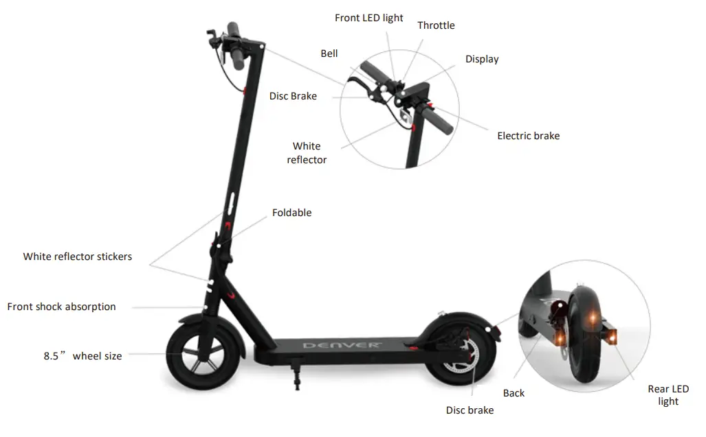 DENVER SEL-85350F Lime Electric Scooter - overview