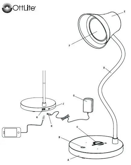 OttLite Shine LED Desk Lamp with Wireless Charging