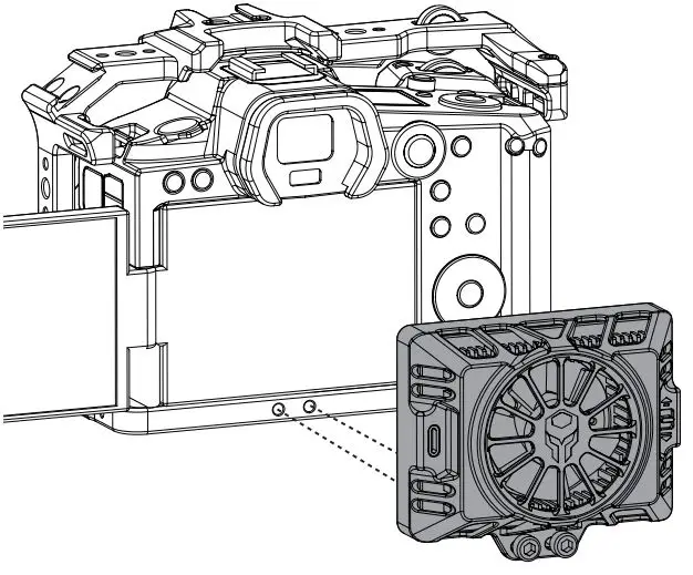 TILTA TA-T22-A-G Camera Cage Kit B for Canon User Manual - Align the cooling system with the M4 Screw holes located on the bootom of the camera cage