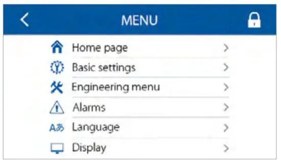 VENTS A25 Sensor Control Panel - MAIN MENU