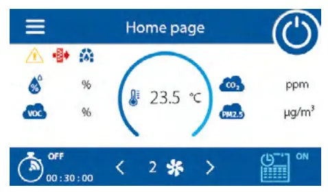 VENTS A25 Sensor Control Panel - Main page